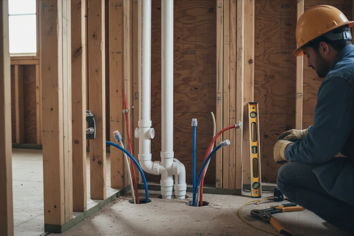 Drain and supply rough-in during Leak Detection in Princeton